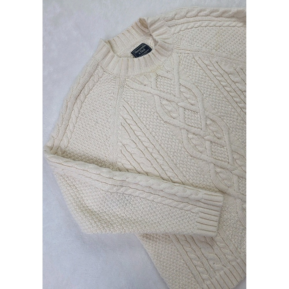Abercrombie & Fitch Cable Knit Pullover Sweater Crew Neck Preppy Wmn XL Cream